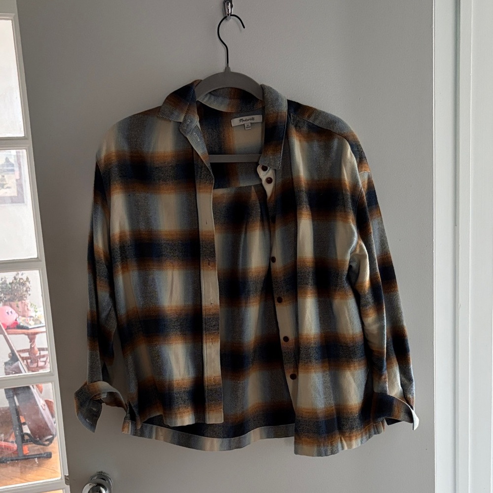 Madewell Plaid Button-Down Shirt in Gray, Brown & Cream